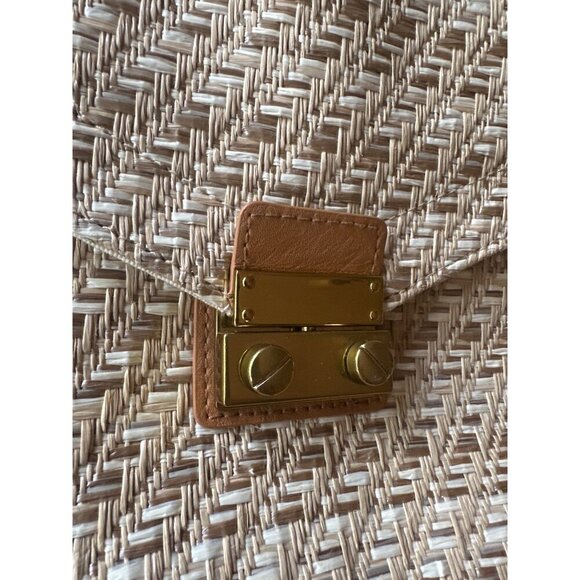 J.Crew Beige Straw Woven Crossbody Bag With Gold Chain Strap & Turn Lock Closure - Picture 7 of 8